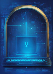 A photo of a cybersecurity concept with a padlock, Laptops cyberattack background.High security and protection by binary code background, Data privacy illustration


