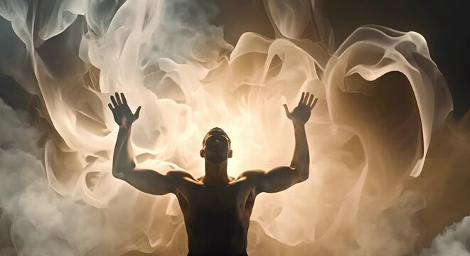 Athlete energetically raises hands exuding strength and passion in the moment. Concept Sports, Strength, Passion, Energetic, Athlete