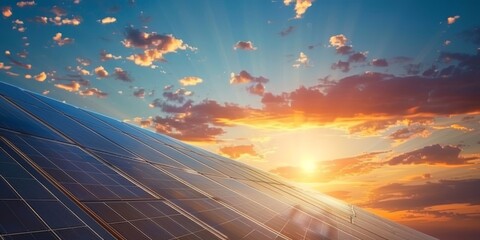 Photovoltaic panels under the setting sun 