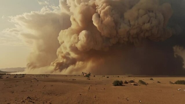 Massive Dust Cloud Approaching Desert Landscape