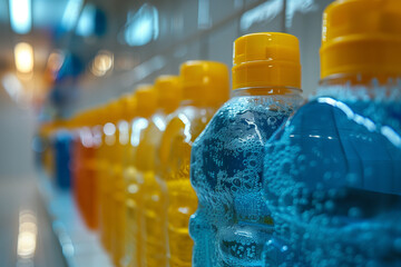 Close-Up of Blue and Yellow Cleaning Bottles on Store Shelf