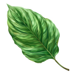 High-resolution image of a single green leaf with detailed texture, isolated on a white background, perfect for botanical and nature-themed designs. transparent backgrounds