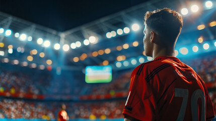 Fototapeta premium Man Watching Soccer Game in Stadium