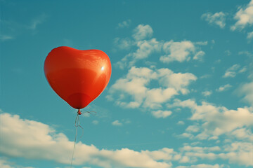 Fototapeta premium Red Heart Shaped Balloon Flying in the Sky