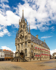Fototapeta premium front of the Medieval Town Hall on Market square in Gouda, Netherlands