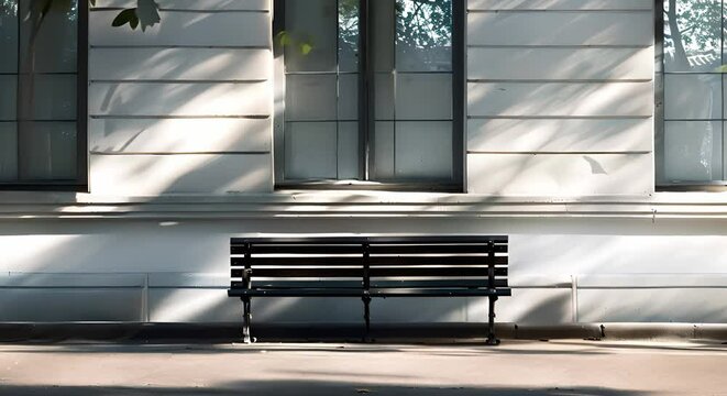 Windowside Bench: A Peaceful Spot in a Building. Concept Building Interior, Relaxing Decor, Cozy Corner, Natural Light, Indoor Plants
