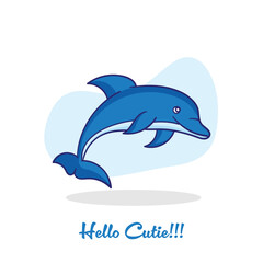 Cartoon style Fish illustration with hello cutie written. Animal nature wallpaper concept. Fish isolated on plain background.