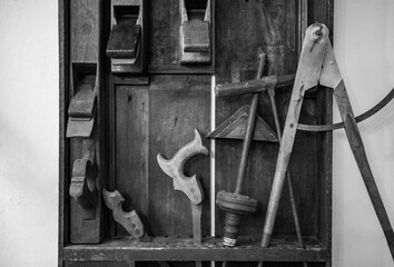 The old vintage  carpenter toolbox