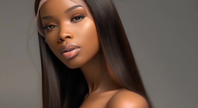 Elegant Look with High-Quality Human Hair Extensions and Frontal Straight Lace Wig. Concept Hair Extensions, Lace Wig, Elegant Look, High-Quality, Straight Hair