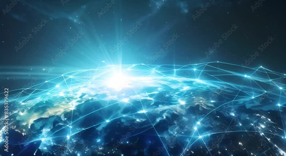 Poster shaping earth's internet structure with global futuristic tech for worldwide social networking. conc