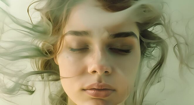 Young woman with cloud of smoke representing mental health challenges. Concept Mental Health, Young Woman, Smoke, Mental Health Challenges, Symbolism