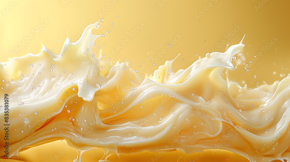 Poster Golden Fluid Abstract Background with Waves and Particles