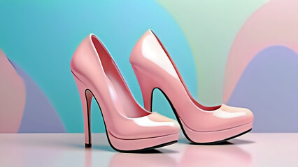 A pair of pink high-heeled women's shoes.