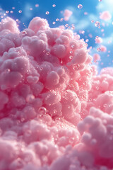 Fototapeta premium Cotton candy shaped like fluffy clouds, with tiny candy raindrops falling from them,