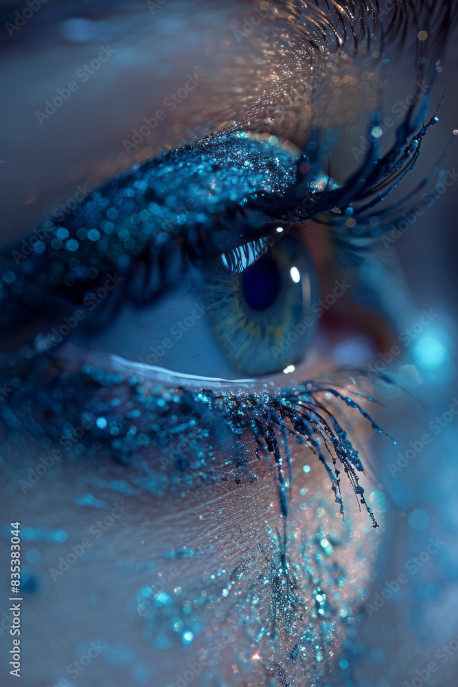 Aufkleber macro image of a mascara wand coating individual lashes, showing the separation and volume,