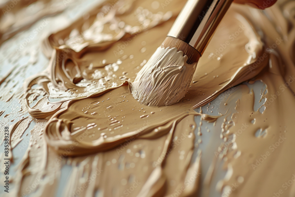 Aufkleber macro shot of foundation being blended on the skin, showing the smooth texture and even coverage,
