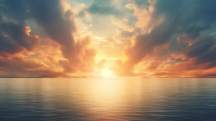 Fototapeta premium Majestic Sunset Over a Tranquil Ocean with Dramatic Clouds and Reflections
