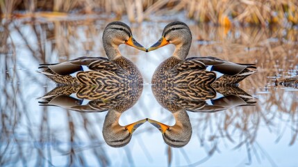 Duck s image mirrored in the waters of Bluestem Prairie