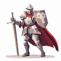 Obraz premium Medieval Knight in Armor with Sword and Shield
