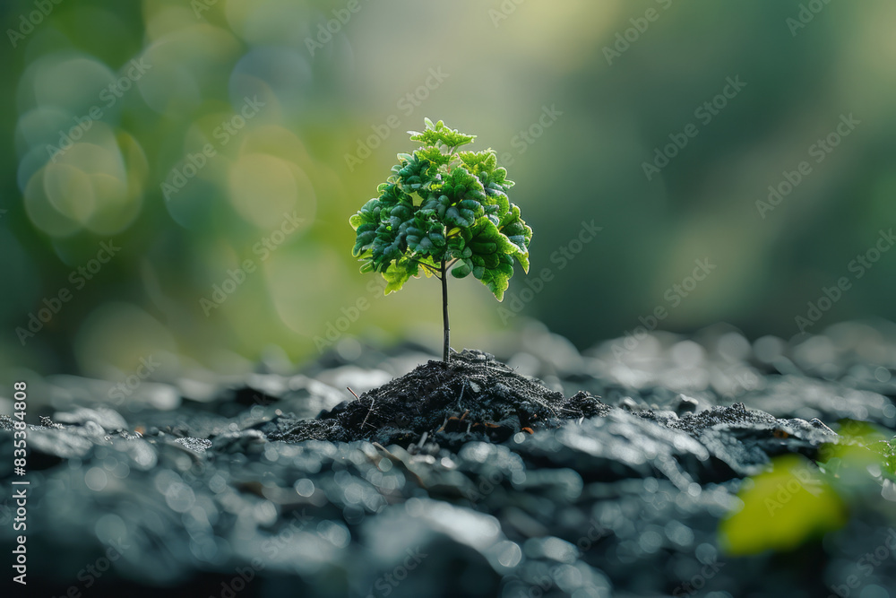 Poster an animation of a tree growing from a small seedling into a large tree, with each stage labeled as d