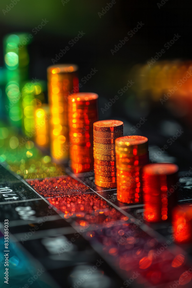 Poster an animation of a bar chart with bars that grow and change color from red to green, indicating a tra