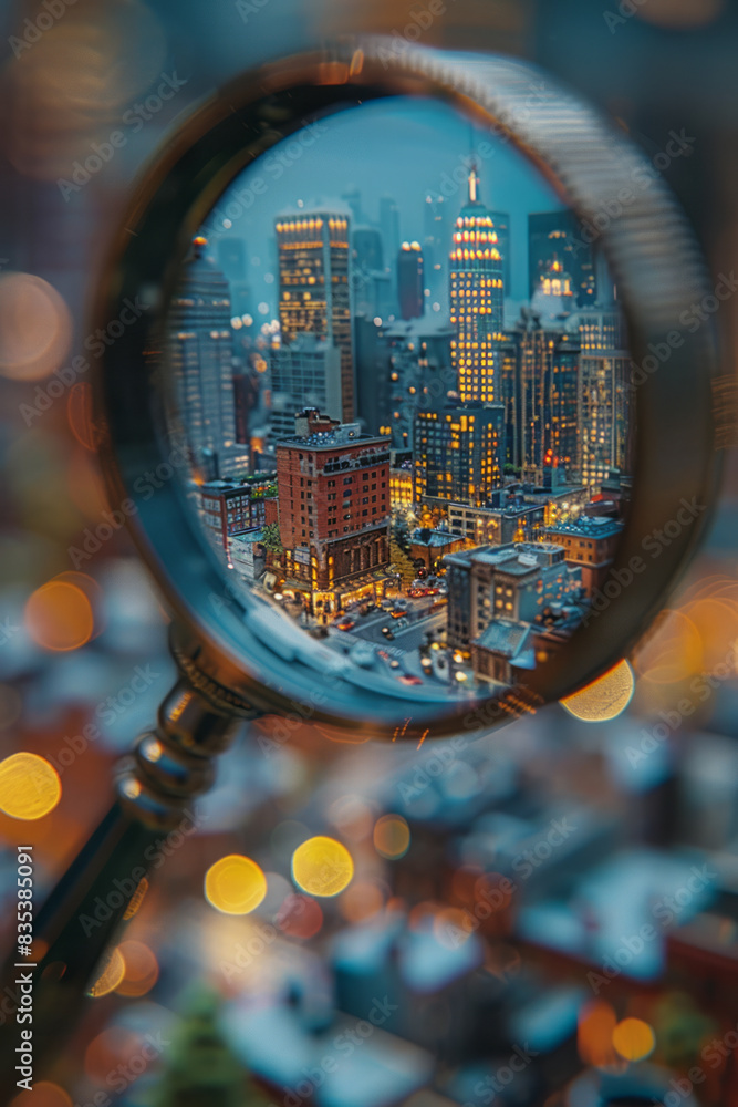 Aufkleber an animation of a magnifying glass zooming in on a small business, which then expands and grows larg