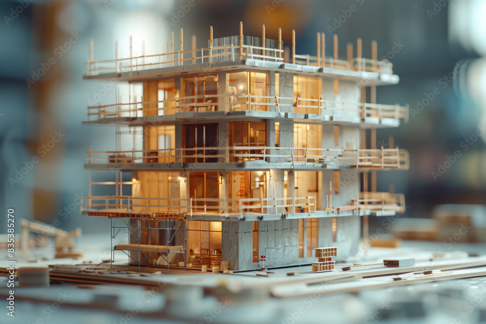 Aufkleber an animation of a building being constructed floor by floor, symbolizing the steady growth of a busi