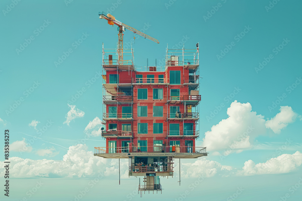 Aufkleber an animation of a building being constructed floor by floor, symbolizing the steady growth of a busi