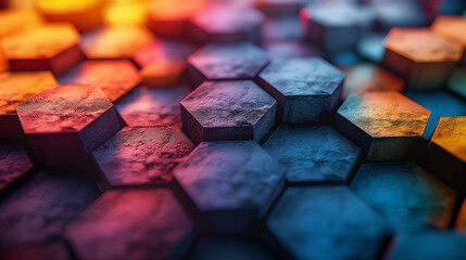 "Vibrant Hexagon Harmony". Colorful hexagonal patterns