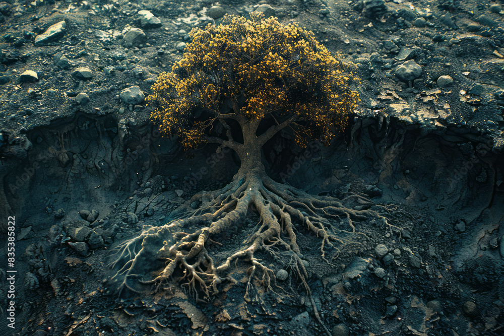 Aufkleber An animation of a tree growing from the roots up, each branch representing a different aspect of a business strategy,
