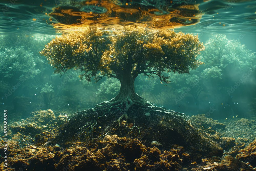 Aufkleber An animation of a tree growing from the roots up, each branch representing a different aspect of a business strategy,