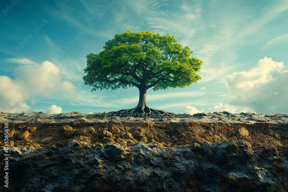 Aufkleber An animation of a tree growing from the roots up, each branch representing a different aspect of a business strategy,