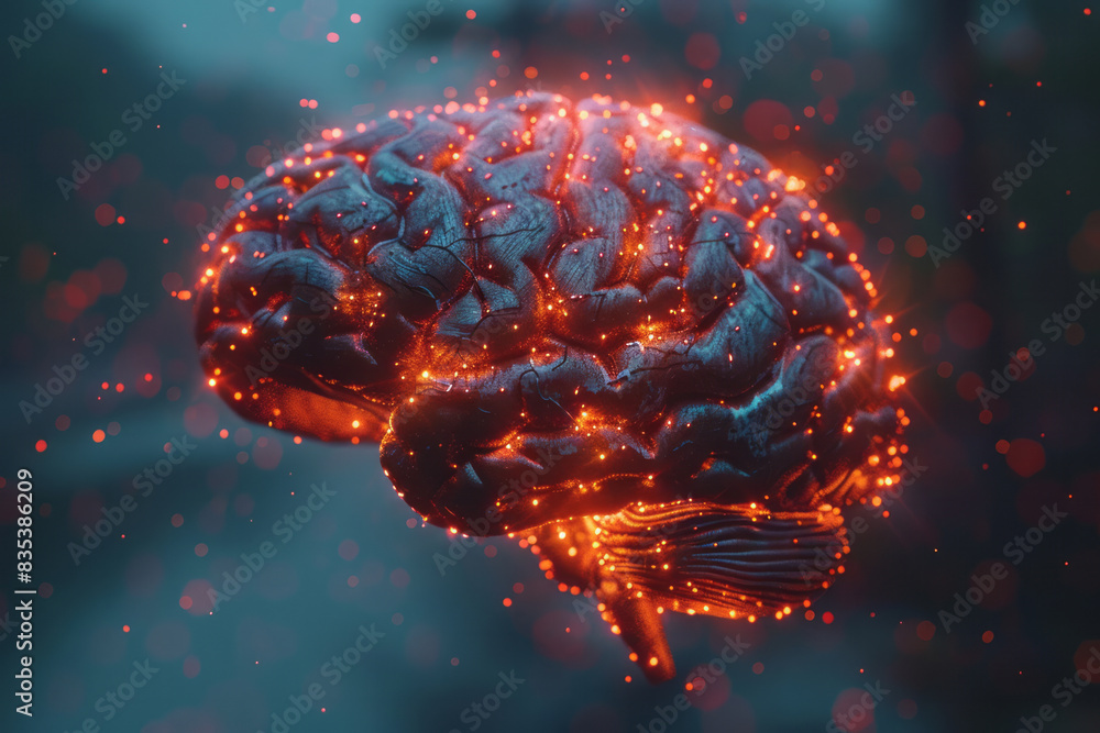 Poster a visual of a brain with different sections lighting up, symbolizing the creativity and analytical t