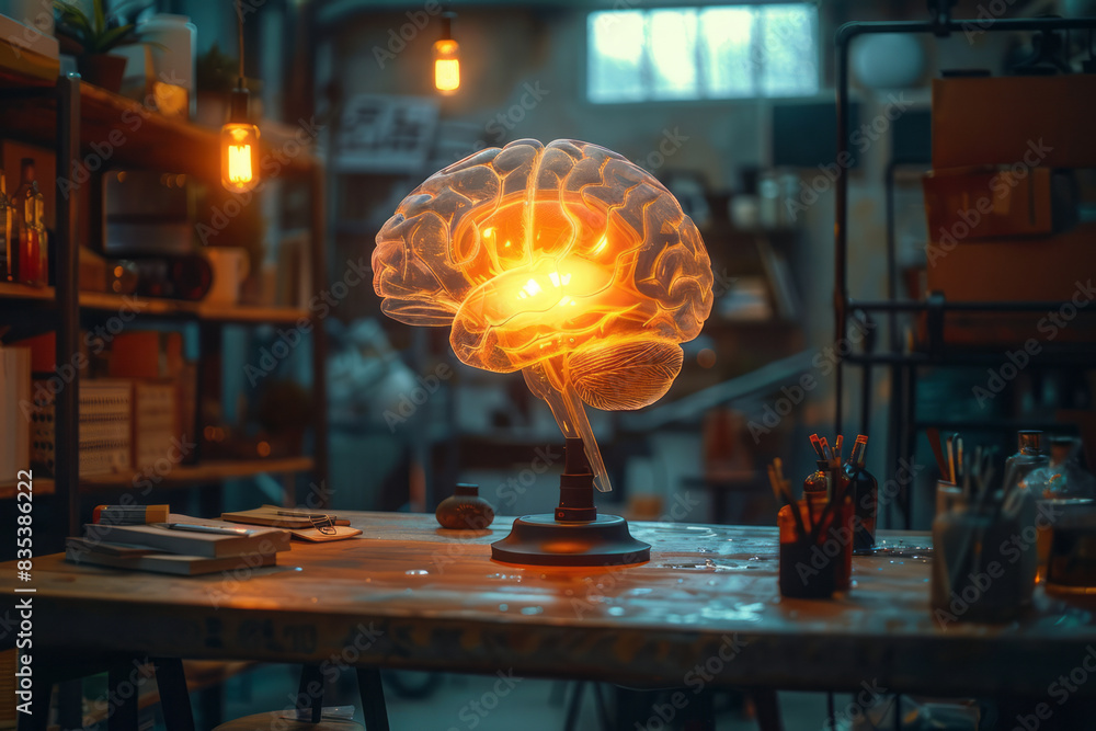 Poster a visual of a brain with different sections lighting up, symbolizing the creativity and analytical t