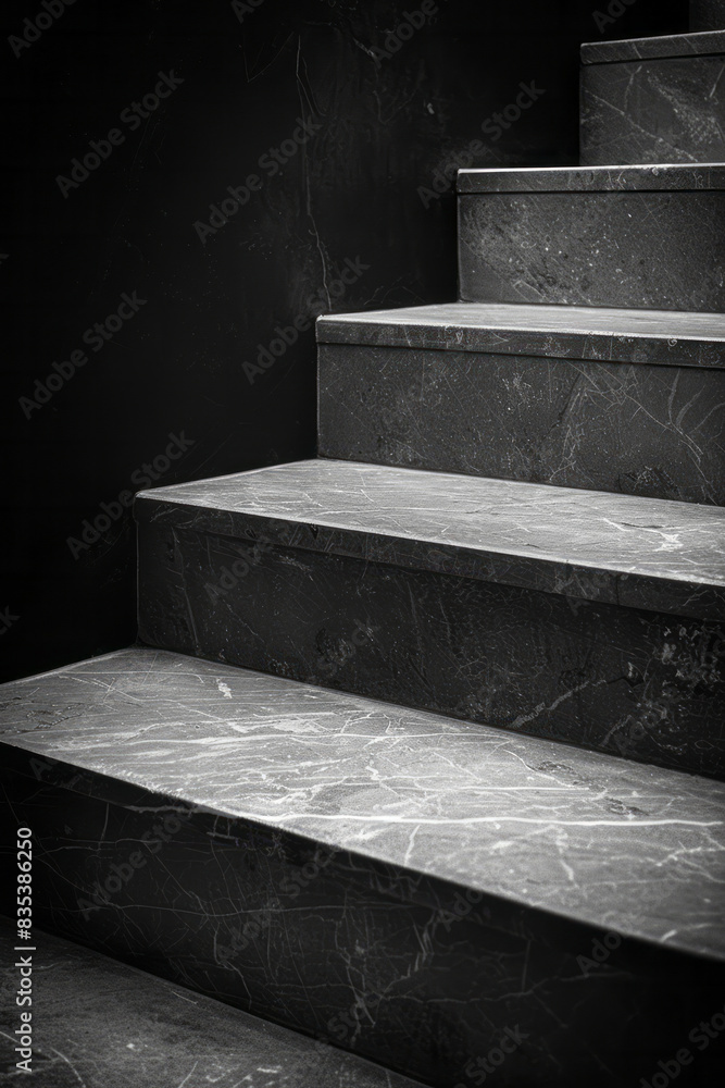 Poster an animation of a staircase with each step labeled as a different phase of a business plan,