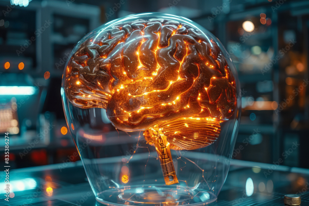 Poster a visual of a brain with different sections lighting up, symbolizing the creativity and analytical t