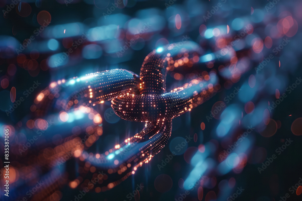 Poster an animation of a blockchain network, illustrating secure and transparent transactions,