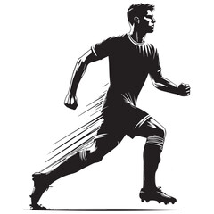 a high-resolution vector black color silhouette of an accurate and realistic soccer player with original height and weight