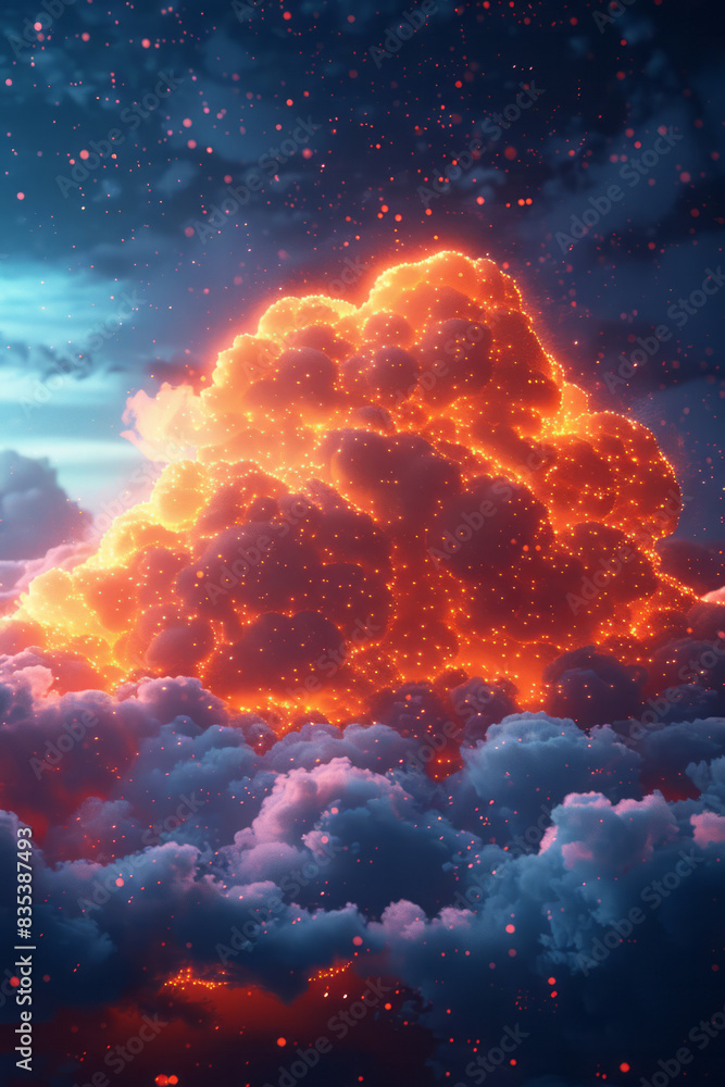 Poster an animation of a mobile device backing up data to the cloud, with progress indicators,
