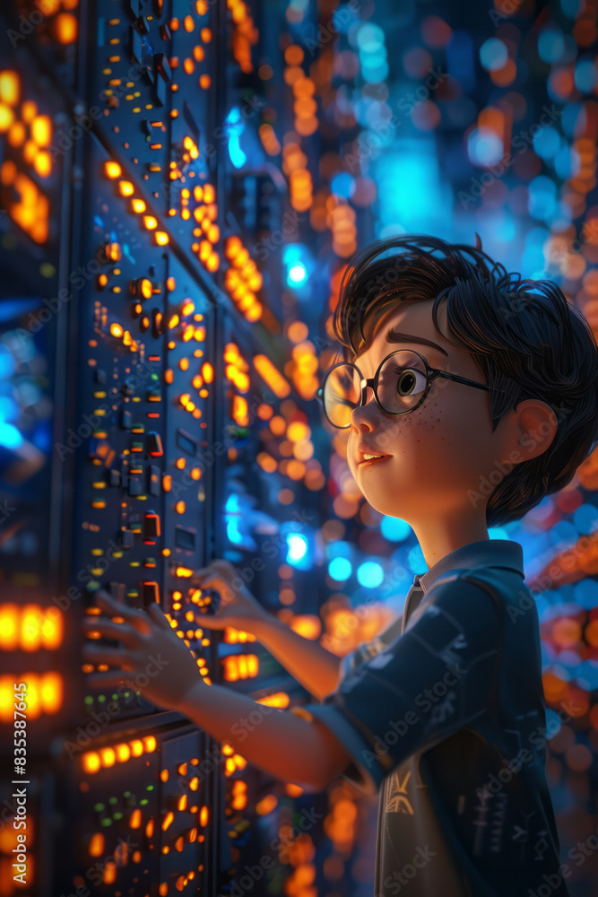 Poster an animation of a network engineer configuring cloud-based firewalls and security settings,