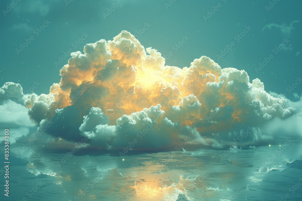 Poster a visual of a hybrid cloud setup, with arrows indicating data flow between private and public clouds