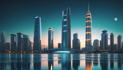 Fototapeta premium A futuristic building with lake