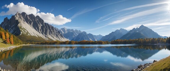 Incredible Mountain panorama of a beautiful alpine  view with reflections in a lake