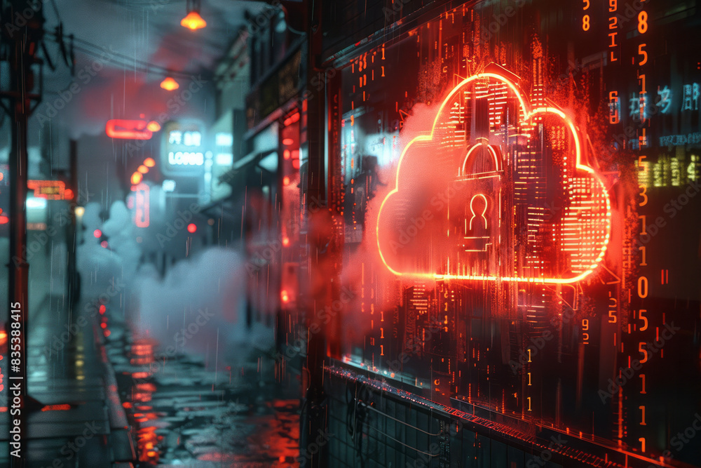Poster an animation of a digital lock securing a cloud, symbolizing data encryption,