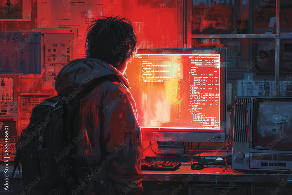 Aufkleber an illustration of a person updating their software to prevent security vulnerabilities,