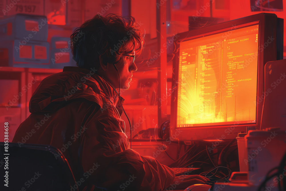 Poster an illustration of a person updating their software to prevent security vulnerabilities,