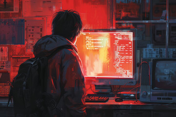 Obraz premium An illustration of a person updating their software to prevent security vulnerabilities,
