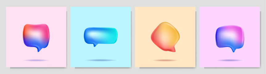 Vector illustration. 3d minimalist banner set. Quote blank template. Isolated textbox. Citation empty speech bubble. Color background. Simple twisted render  shapes. Design for web banner template