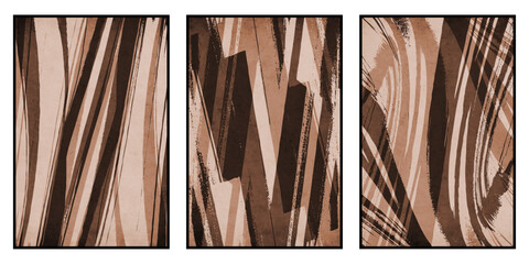 Set of 3 Abstract illustration in vintage style. For use in graphics, for wall decor. .