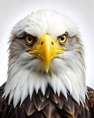 Obraz premium Bald Eagle Close Up Portrait, Front View Perspective, Wildlife Bird Photography, Isolated on White Background